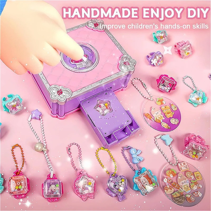 Jewelry Making Kit For Kids - 3Dステッカーメーカーキット DIYジュエリー製作マシン アート＆クラフト キッズトイ プリンセスペンダントキーホルダーリング ビーズ付き