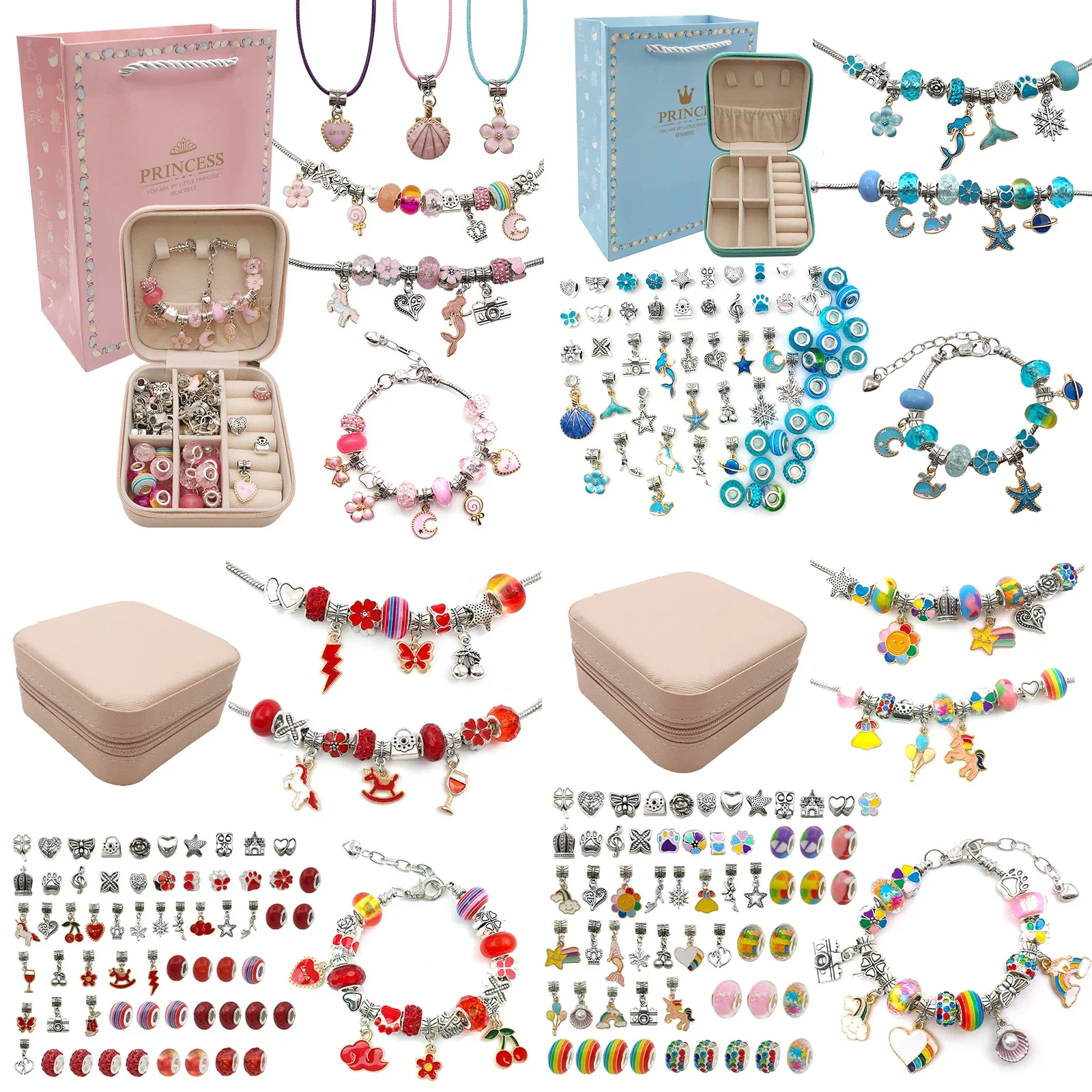 Jewelry Making Kit For Kids - 女の子のためのブレスレットを作るためのキット,ジュエリー作り,日曜大工,誕生日とクリスマスのギフトボックス,66個,6〜12個