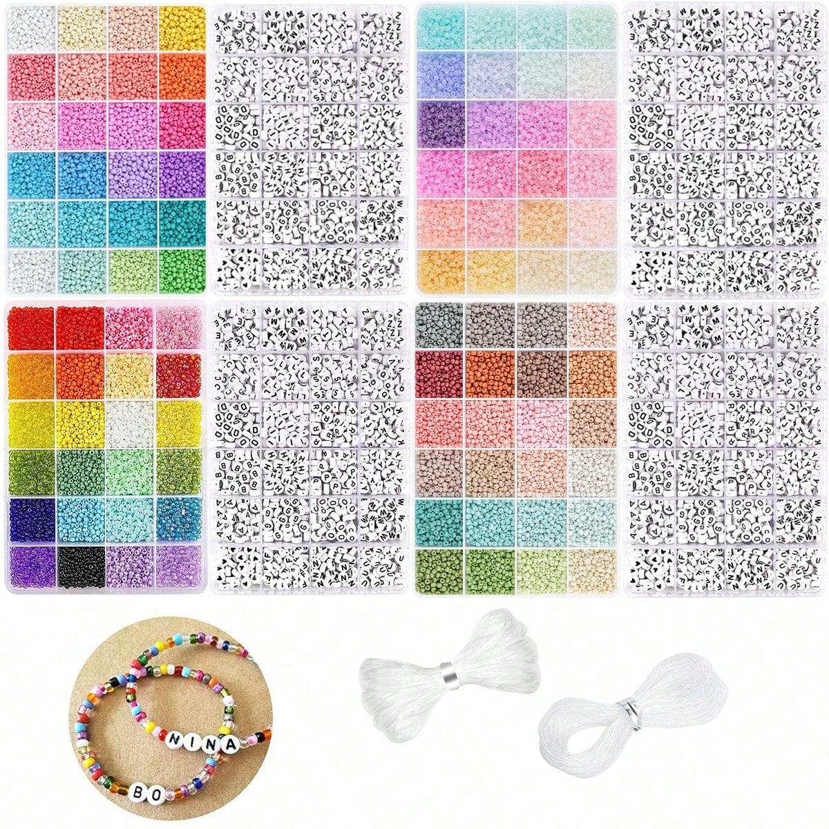 Jewelry Making Kit For Kids - 5760個 24グリッドボックス 3mmシードビーズ アルファベット文字ビーズ付き DIYブレスレット作成キット 子供用ジュエリークラフトアクセサリー