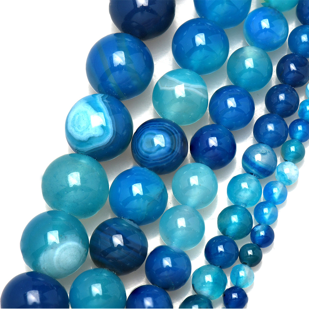Jewelry Making Gemstones - 天然石バンドブルーレース瑪瑙ラウンドルースビーズ 4 6 8 10 12