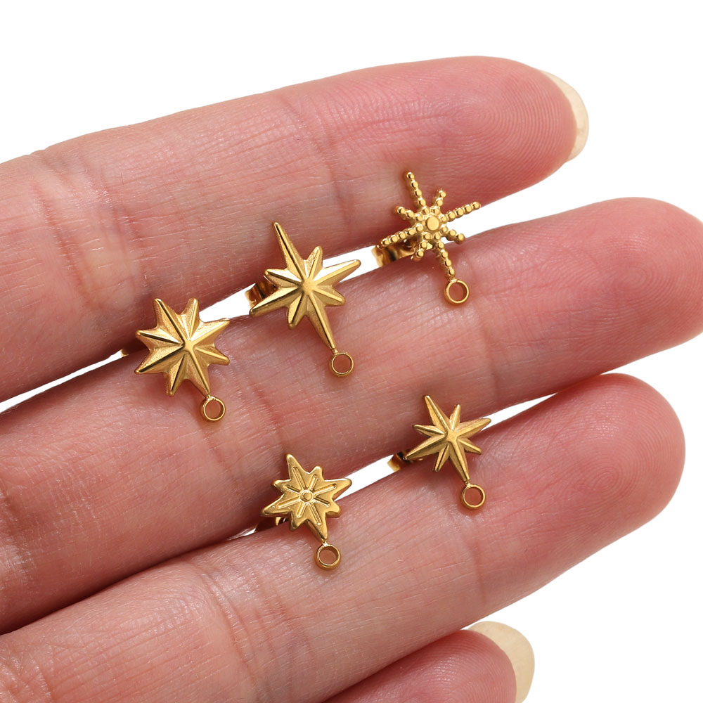Jewelry Making Tools List - 6個入りステンレス製スターピアススタッド、イヤリング製作ツール、18K PVD金メッキイヤリングピアス用ポスト、ジュエリーパーツ