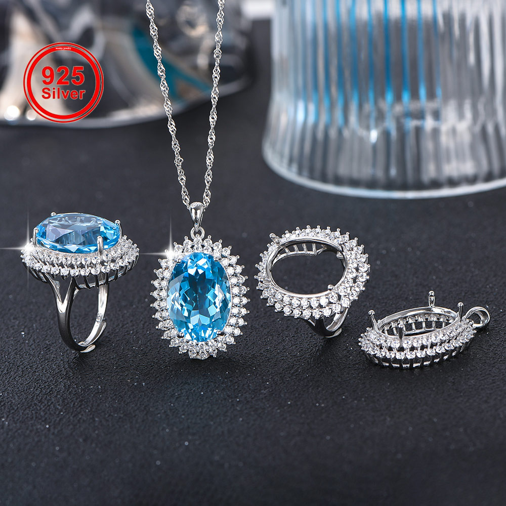 Jewelry Making Gemstones - 13x18mm S925 スターリングシルバー リング ペンダント 空のセッティング、宝石