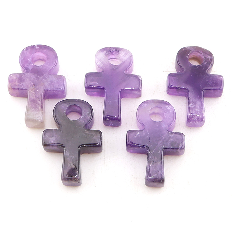 Jewelry Making Michaels - アメジストクリスタルアンククロスペンダントライフシンボル天然石チャームDIYネックレスアクセサリージュエリー作り迅速発送