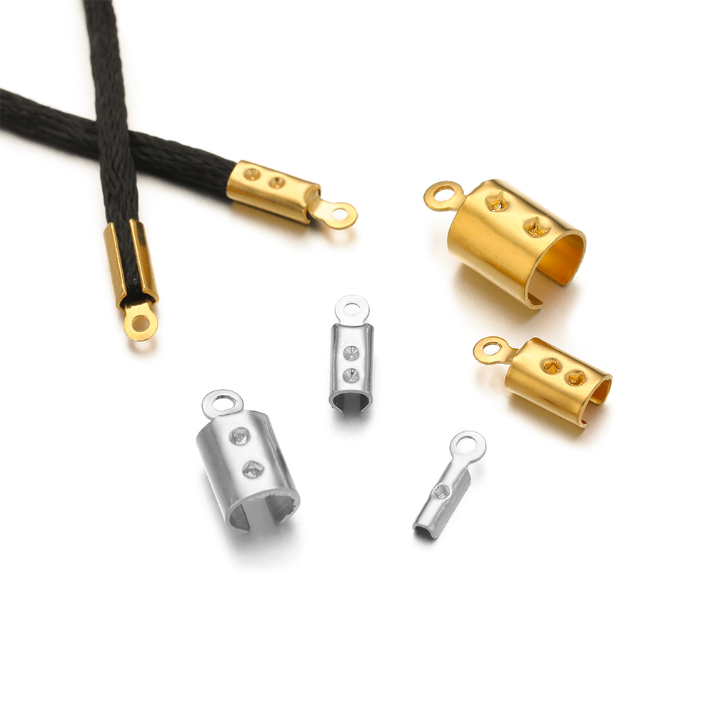 Jewelry Making Supplies - 50 個のステンレス鋼高品質圧着エンドビーズキャップレザーコードクリップ DIY ジュエリー作成ネックレスコネクタ用品