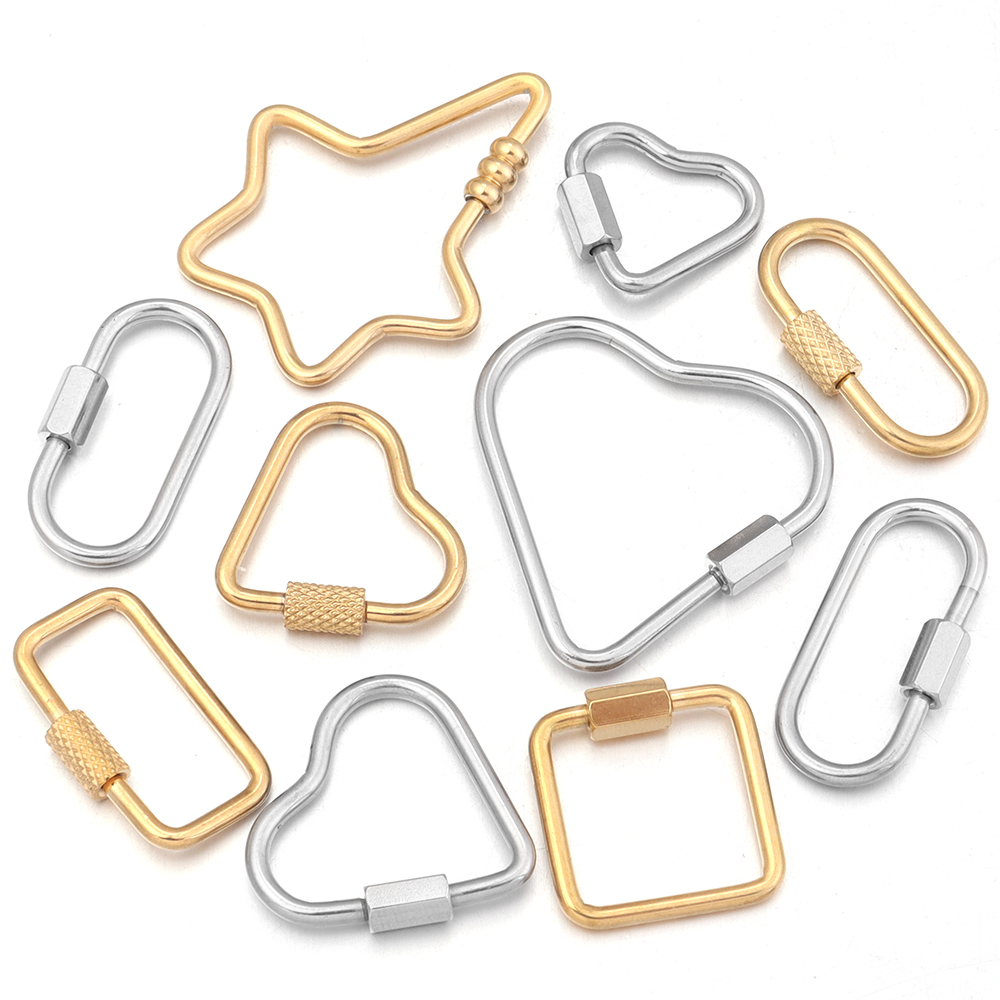 Jewelry Making Supplies - ゴールドステンレスハートねじロックコネクタ留め具クリップ2点、DIYネックレスキーホルダージュエリー制作用品に適している