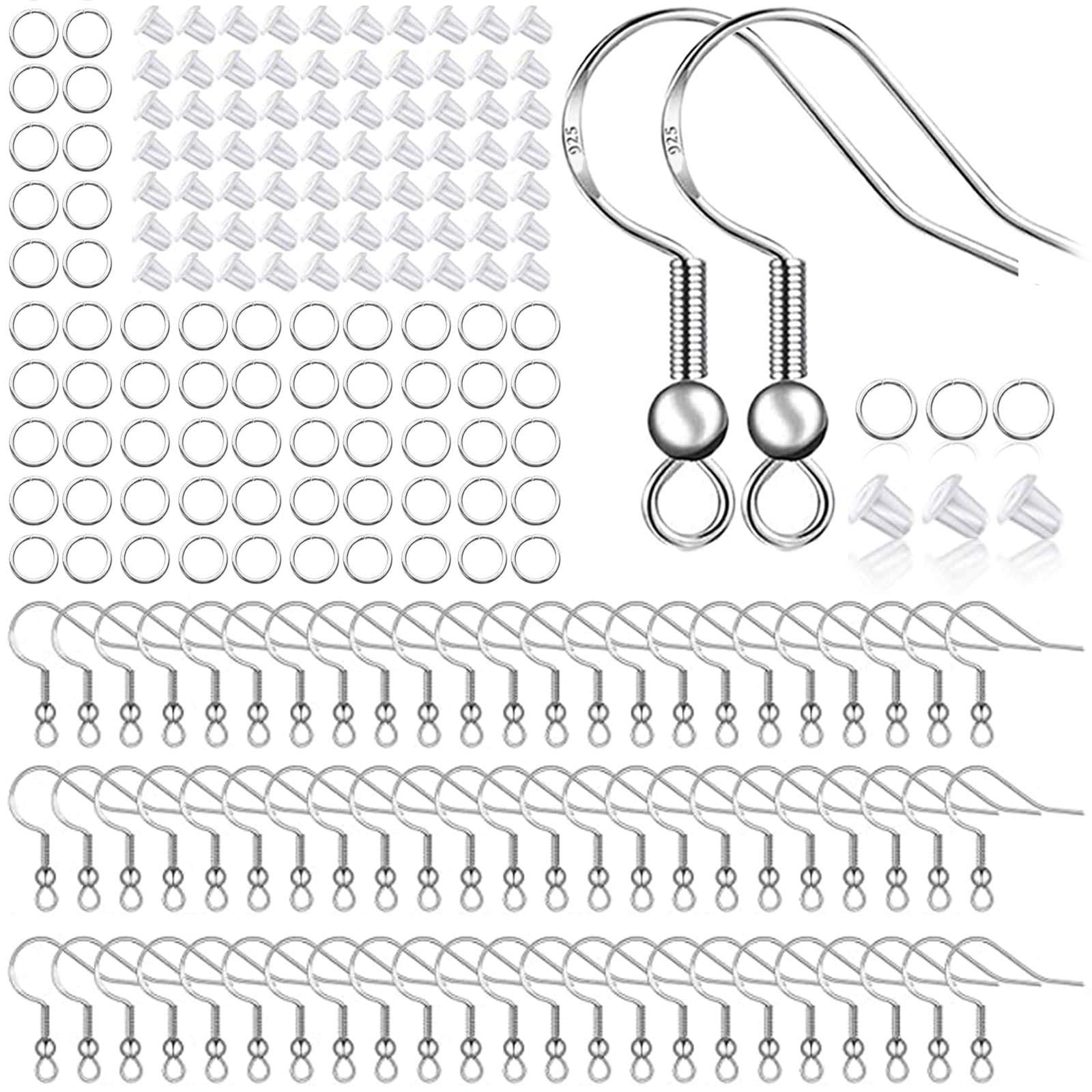 Jewelry Making With Copper Wire - 400個入り低アレルギー性イヤリング作成キット、925シルバー製イヤーフック、フィッシュフック、U字リング、透明シリコン製バックストッパー