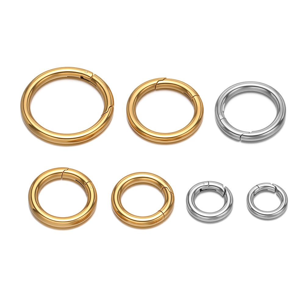 Jewelry Making Hardware - 2個/ロット 丸型スプリングクラスプ ステンレス鋼 金メッキ キーホルダー バックル