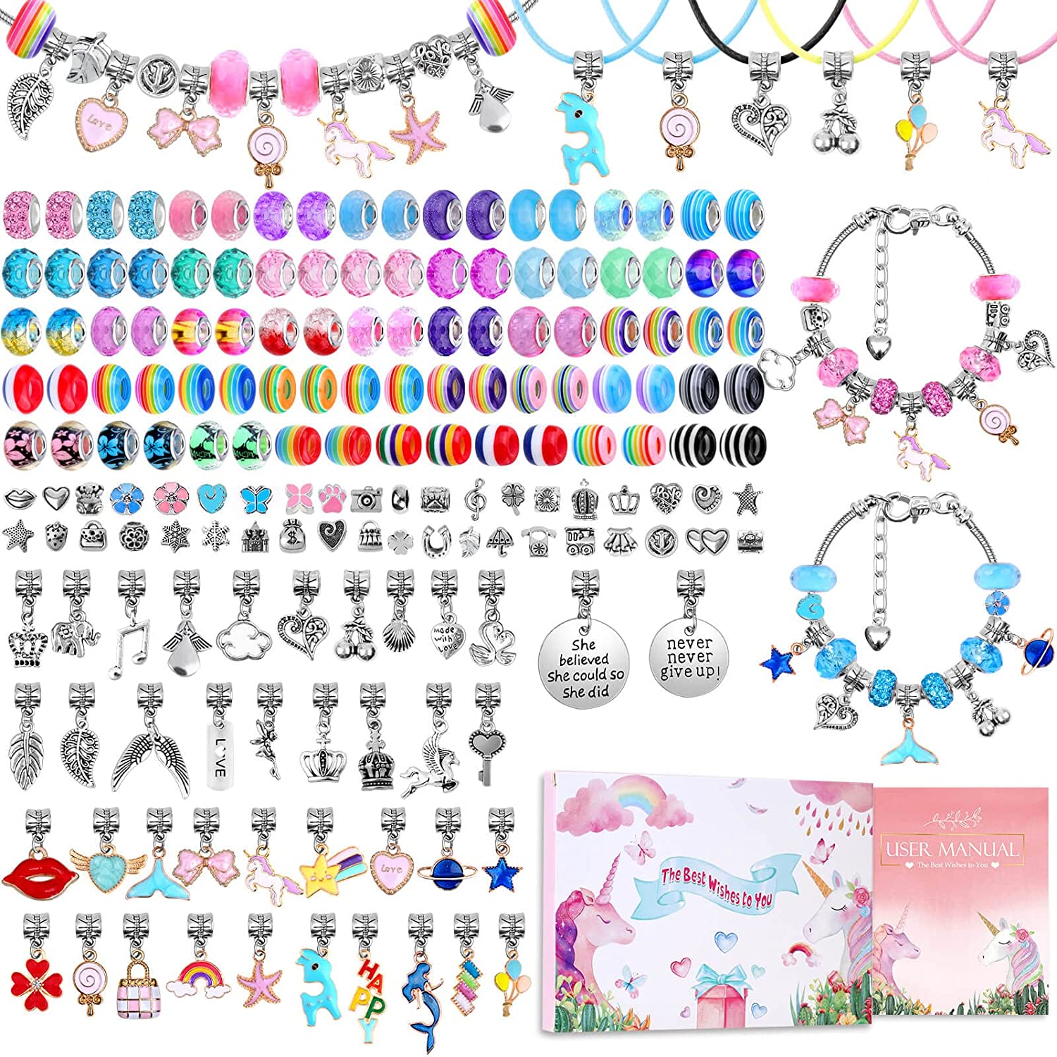 Jewelry Making Kit For Kids - ブレスレットを作るためのアクセサリー,ユニコーンジュエリーを作るためのキット,手作り,10代の女の子へのギフト