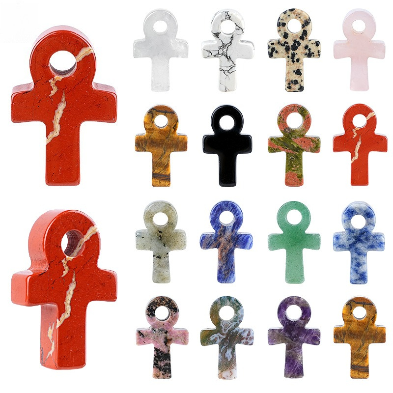Jewelry Making Michaels - 天然石クリスタルアンクペンダントクロスシェイプライフシンボルチャーム瑪瑙DIYネックレスアクセサリージュエリー製作