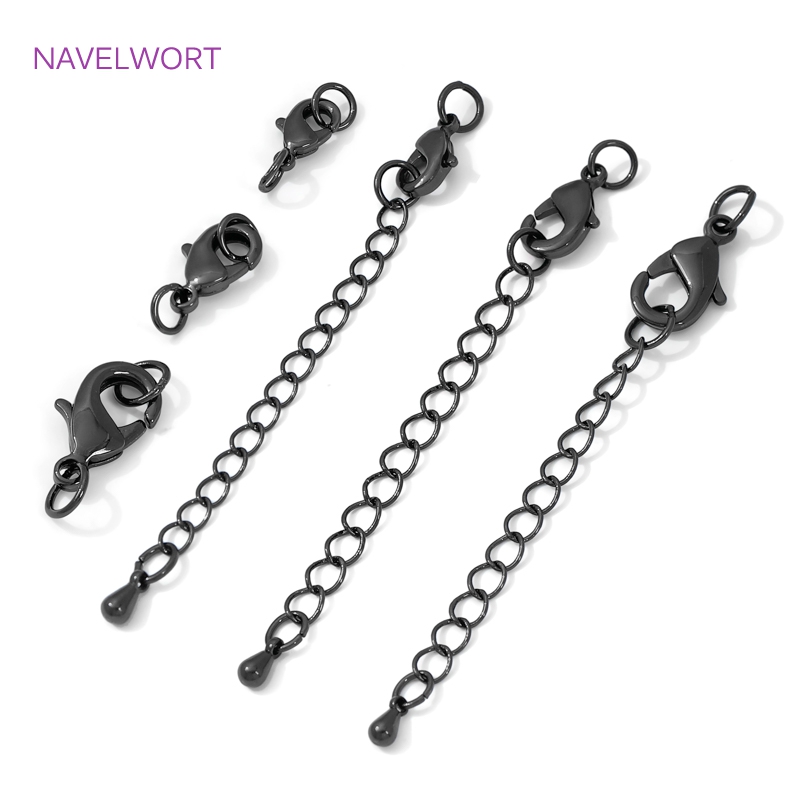 Jewelry Making Supplies - ブラックカラー真鍮ロブスタークラスプ&エクステンダーチェーン、ジュエリー用クラスプ、DIYブレスレットネックレス作成アクセサリー、ジュエリー用コネクタ