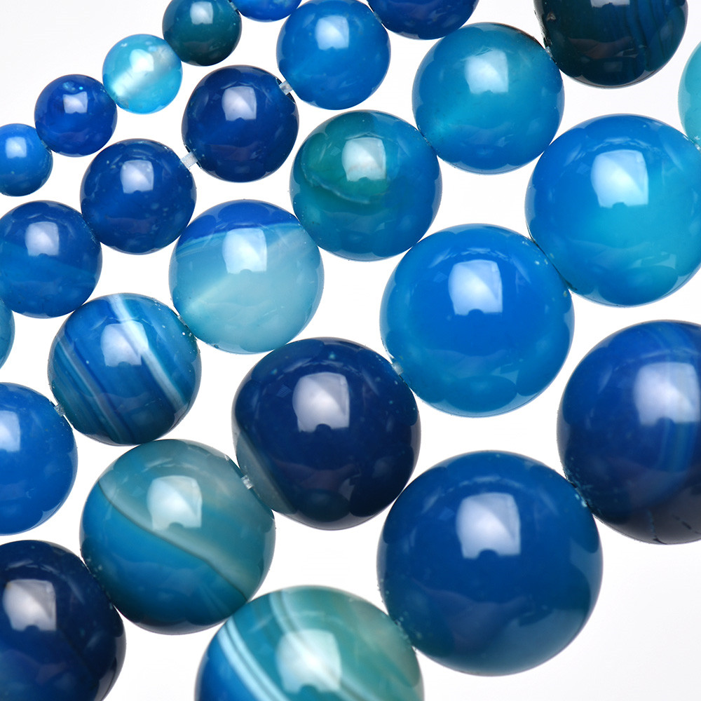 天然石バンドブルーレース瑪瑙ラウンドルースビーズ 4 6 8 - Jewelry Making Gemstones のレビューと価格