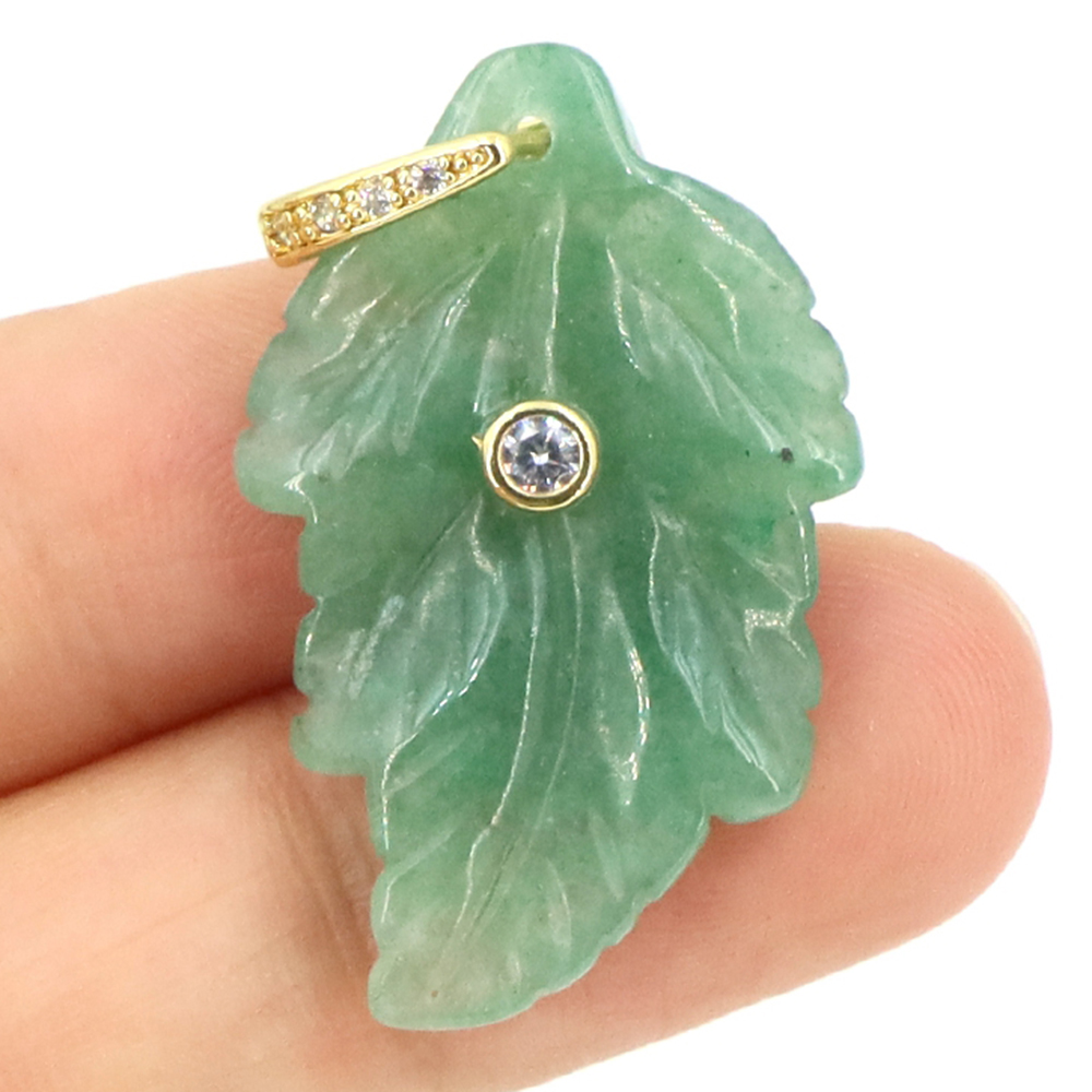 天然石リーフペンダントヒーリングクリスタルジルコン付き手彫り - Jewelry Making Gemstones のレビューと価格