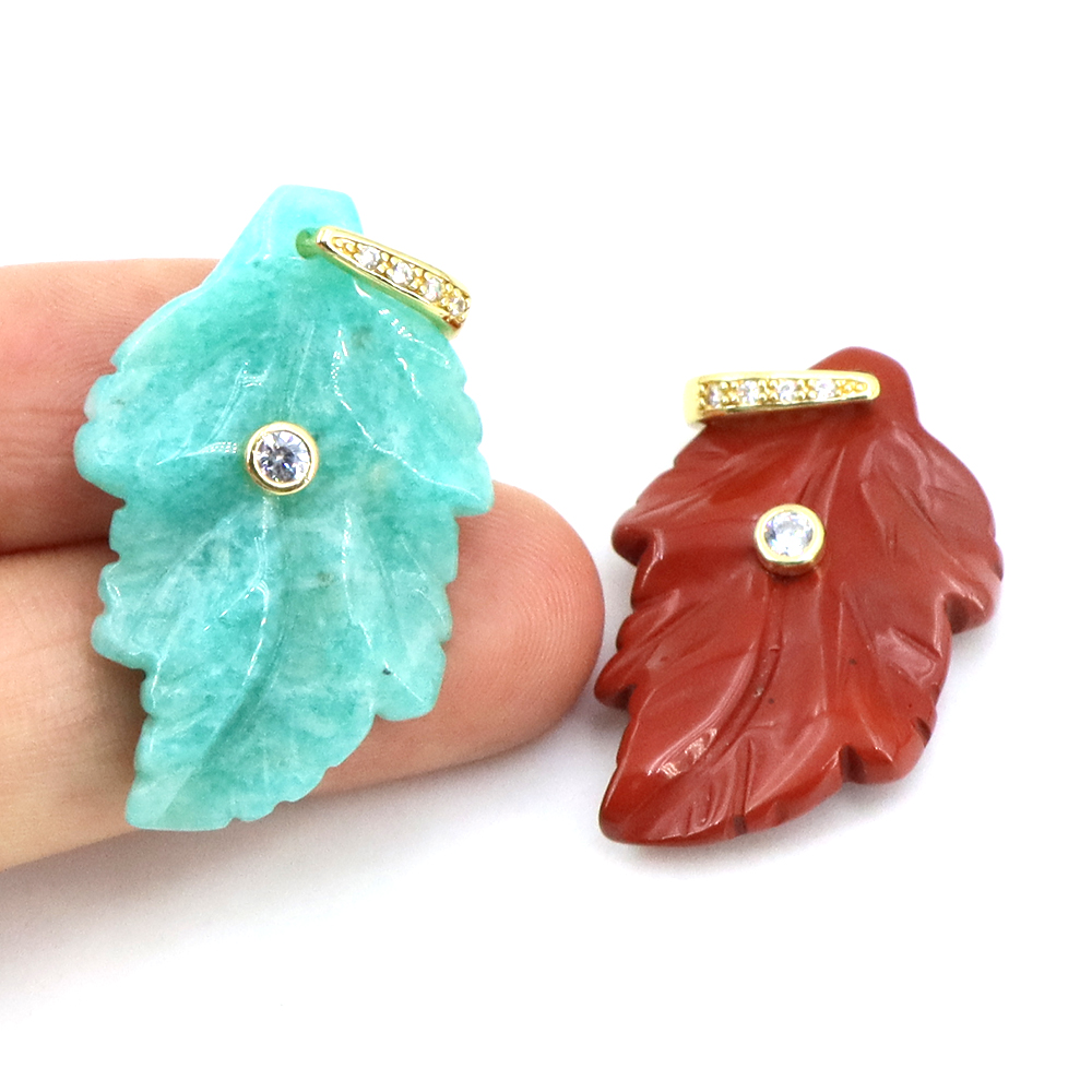 天然石リーフペンダントヒーリングクリスタルジルコン付き手彫り - Jewelry Making Gemstones のレビューと価格