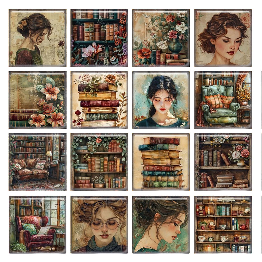 10個/ロット レトロな読書好きの花の本の女の子 スクエアフ - Jewelry Making Books のレビューと価格